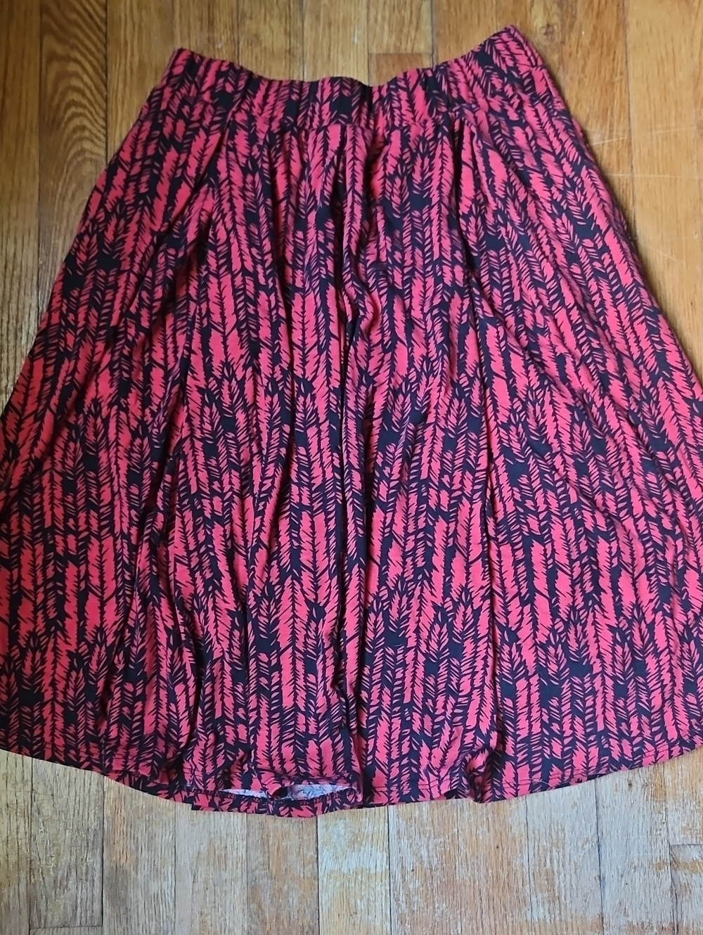 LuLaRoe Pink and Black Feather-Print Skater Skirt